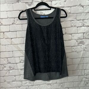 Simply Vera by Vera Wang Black and Gray Lace Tank Top Size Petite Large